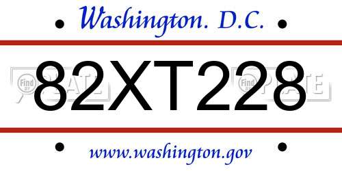 82XT228 District Of Columbia License Plate