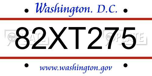82XT275 District Of Columbia License Plate