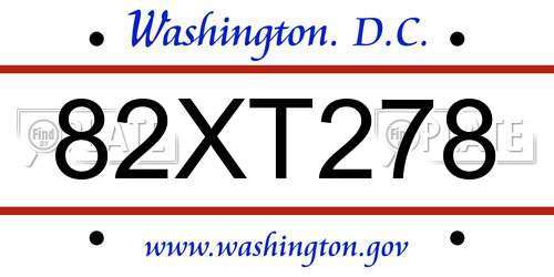 82XT278 District Of Columbia License Plate