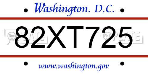 82XT725 District Of Columbia License Plate