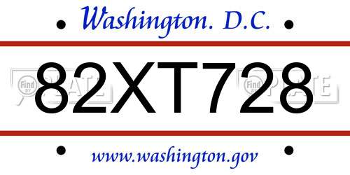 82XT728 District Of Columbia License Plate
