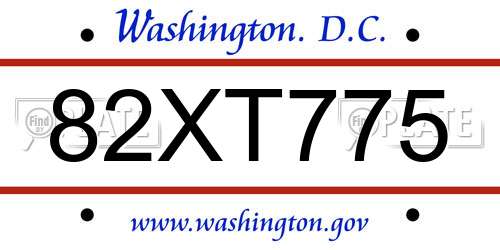 82XT775 District Of Columbia License Plate