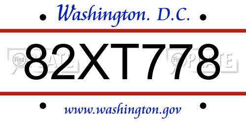 82XT778 District Of Columbia License Plate