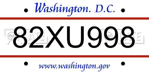 82XU998 District Of Columbia License Plate