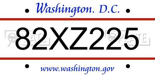 82XZ225 District Of Columbia License Plate