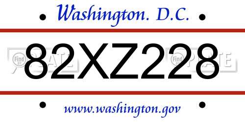 82XZ228 District Of Columbia License Plate