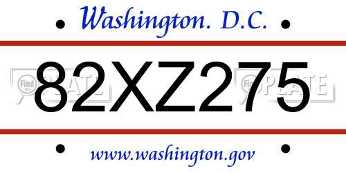 82XZ275 District Of Columbia License Plate