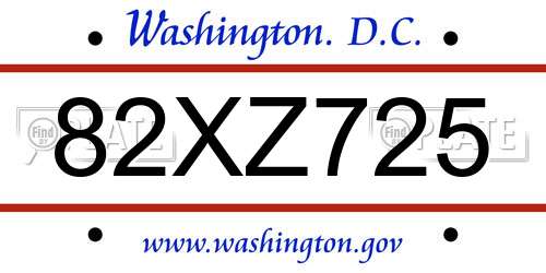 82XZ725 District Of Columbia License Plate