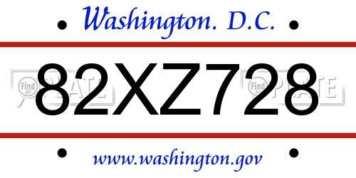 82XZ728 District Of Columbia License Plate