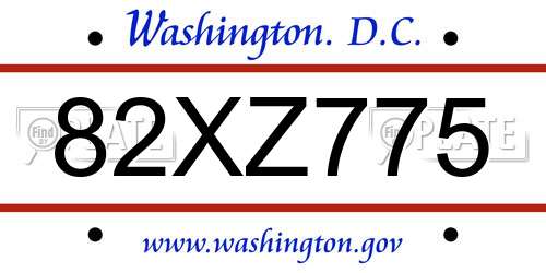 82XZ775 District Of Columbia License Plate