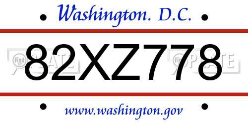 82XZ778 District Of Columbia License Plate