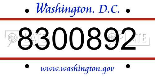 8300892 District Of Columbia License Plate
