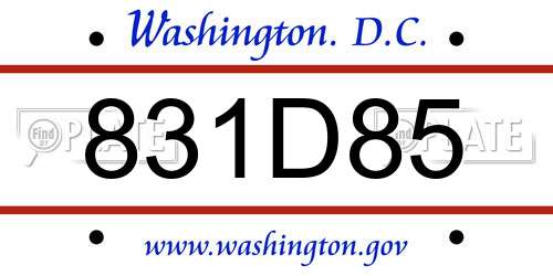 831D85 District Of Columbia License Plate