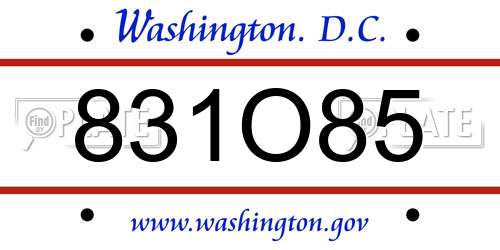831O85 District Of Columbia License Plate