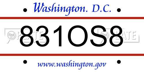 831OS8 District Of Columbia License Plate