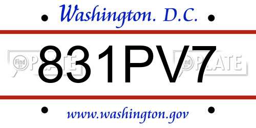 831PV7 District Of Columbia License Plate