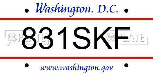 831SKF District Of Columbia License Plate