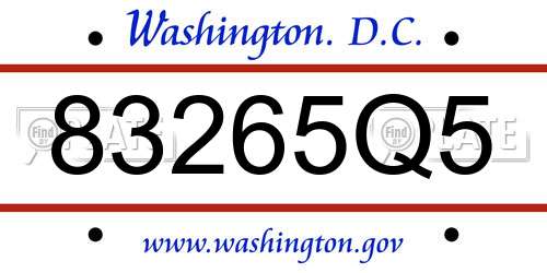 83265Q5 District Of Columbia License Plate