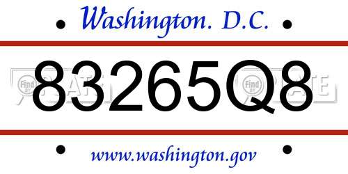 83265Q8 District Of Columbia License Plate