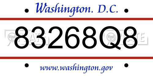 83268Q8 District Of Columbia License Plate