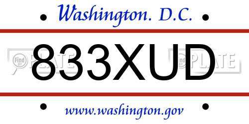 833XUD District Of Columbia License Plate