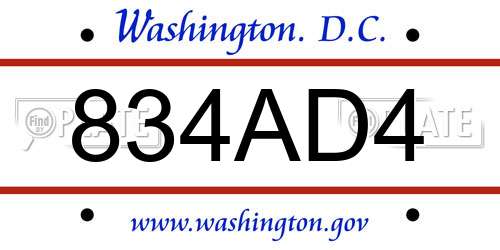 834AD4 District Of Columbia License Plate