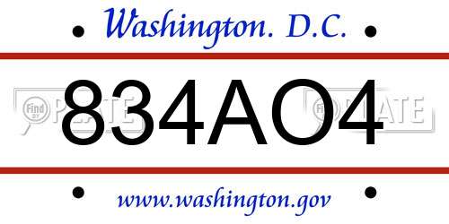 834AO4 District Of Columbia License Plate