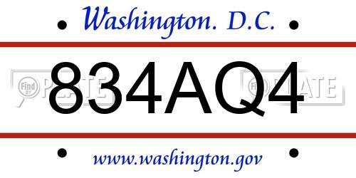 834AQ4 District Of Columbia License Plate