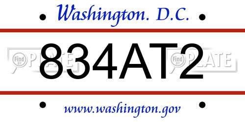 834AT2 District Of Columbia License Plate
