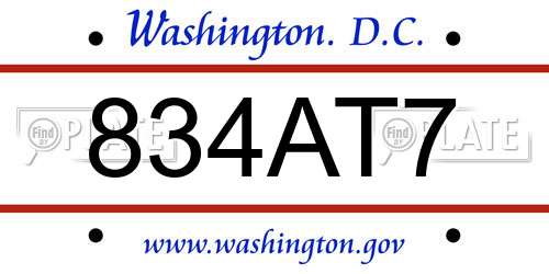 834AT7 District Of Columbia License Plate