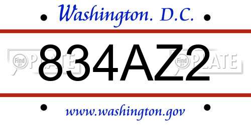 834AZ2 District Of Columbia License Plate