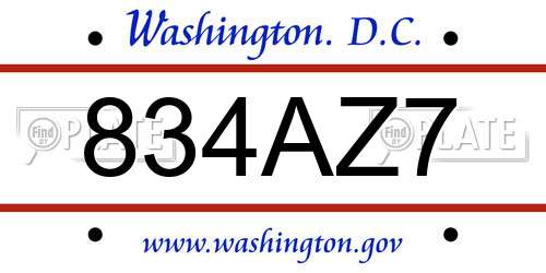 834AZ7 District Of Columbia License Plate