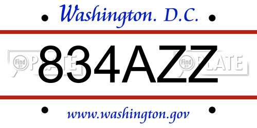 834AZZ District Of Columbia License Plate