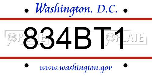 834BT1 District Of Columbia License Plate