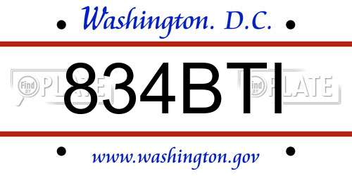 834BTI District Of Columbia License Plate
