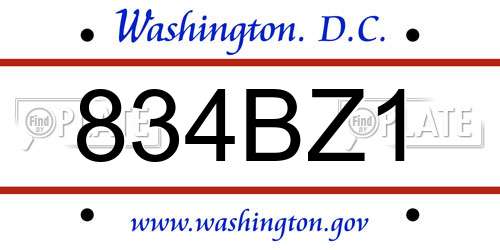 834BZ1 District Of Columbia License Plate