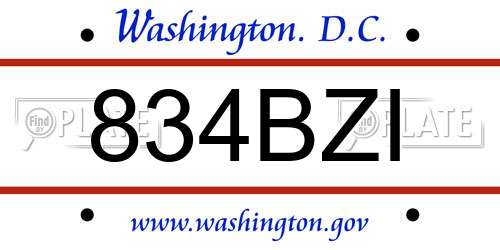 834BZI District Of Columbia License Plate