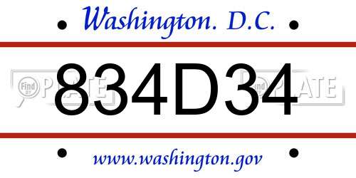 834D34 District Of Columbia License Plate