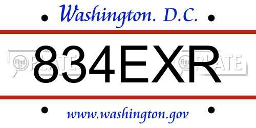 834EXR District Of Columbia License Plate