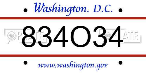 834O34 District Of Columbia License Plate