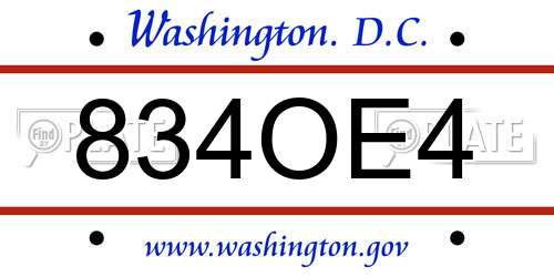 834OE4 District Of Columbia License Plate
