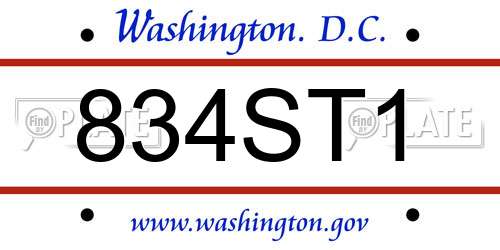 834ST1 District Of Columbia License Plate