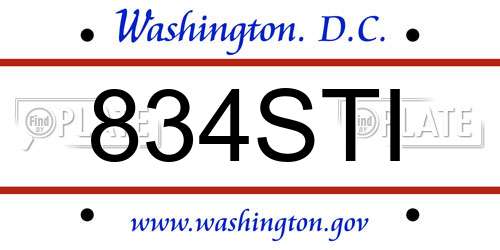 834STI District Of Columbia License Plate