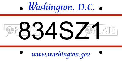 834SZ1 District Of Columbia License Plate