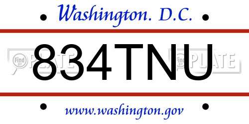 834TNU District Of Columbia License Plate