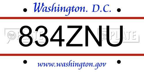 834ZNU District Of Columbia License Plate