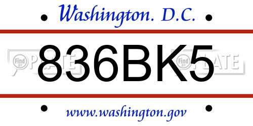 836BK5 District Of Columbia License Plate