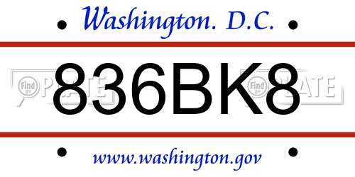 836BK8 District Of Columbia License Plate