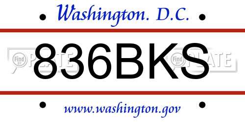 836BKS District Of Columbia License Plate