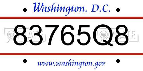 83765Q8 District Of Columbia License Plate